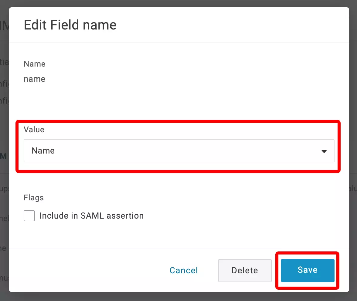 OneLogin: Parameter „name“ anlegen (2/2)