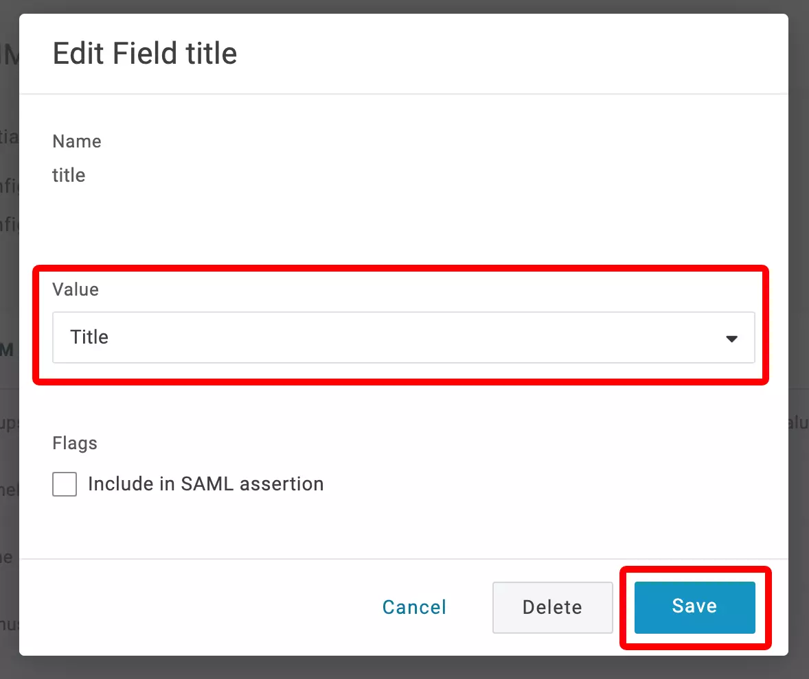 OneLogin: Parameter „title“ anlegen (2/2)