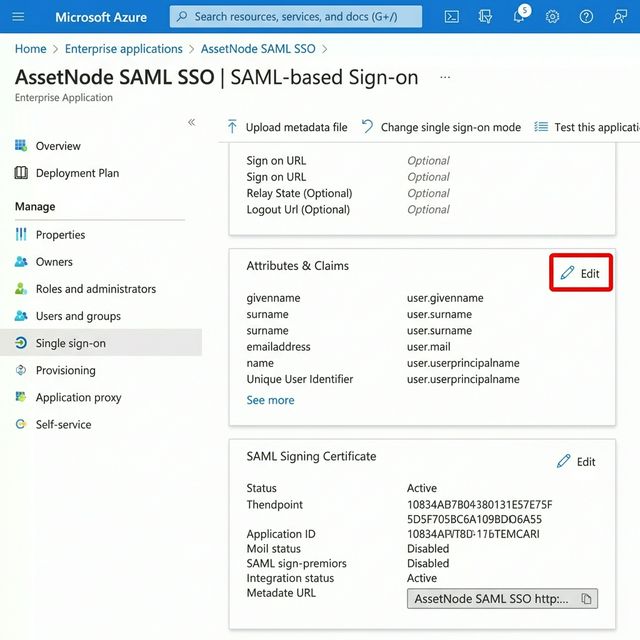 Azure AD: Daten in AssetNode eintragen