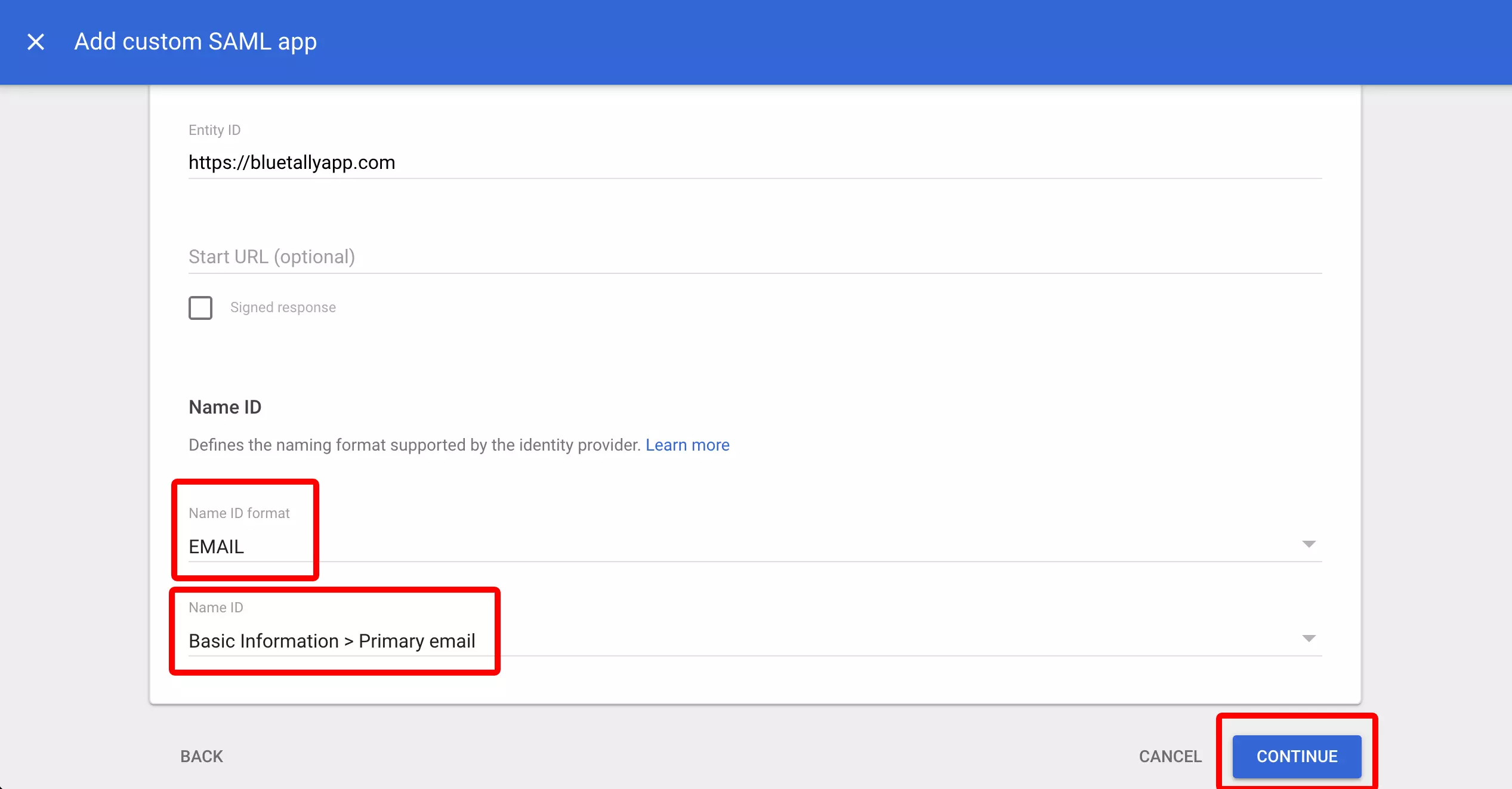 Google Workspace: Compila i dati del Service Provider