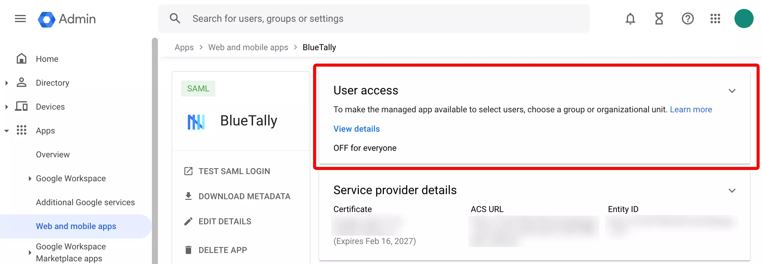 Google Workspace: Attiva l'app per gli utenti