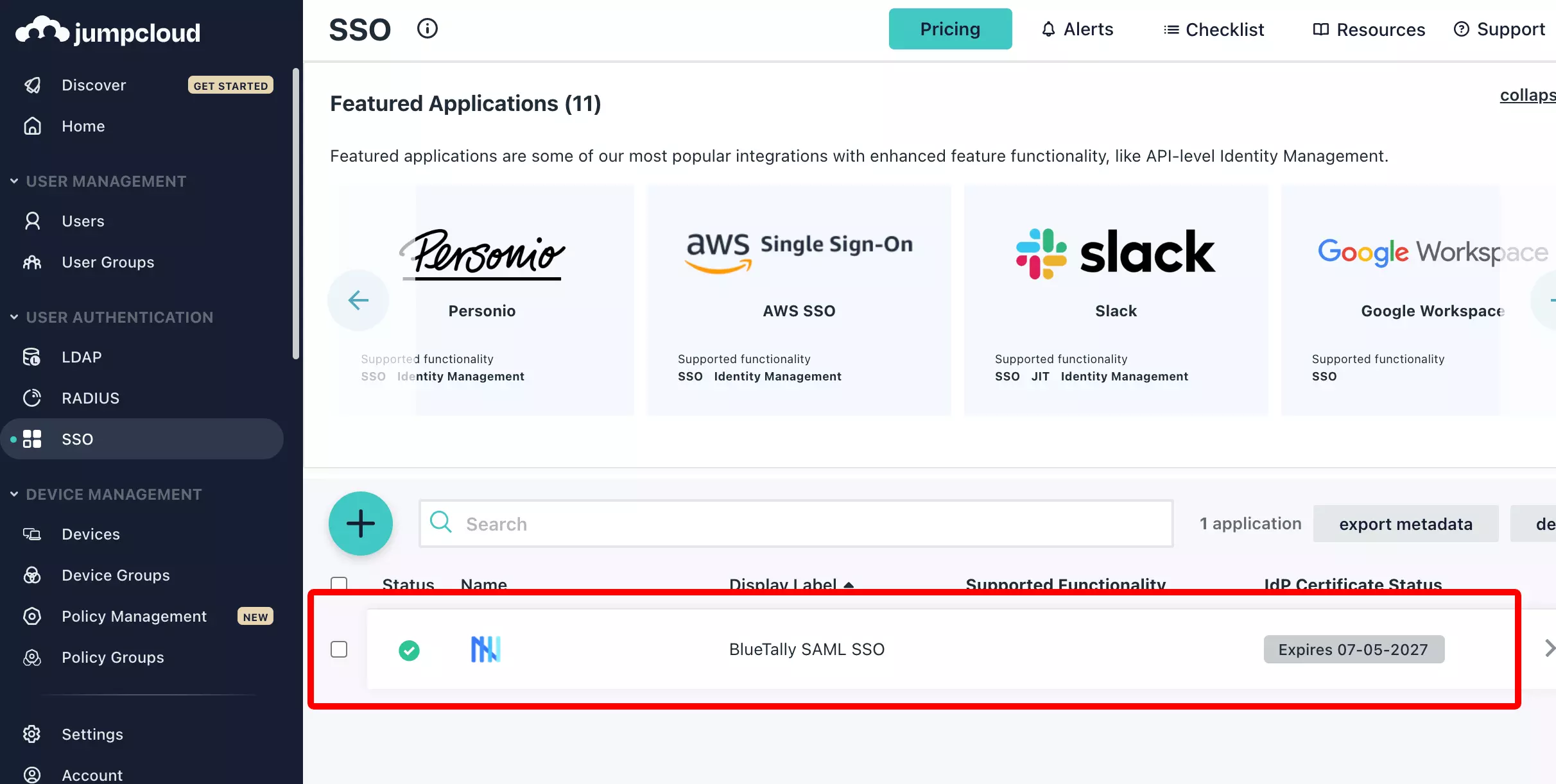 JumpCloud: Pobierz certyfikat IdP