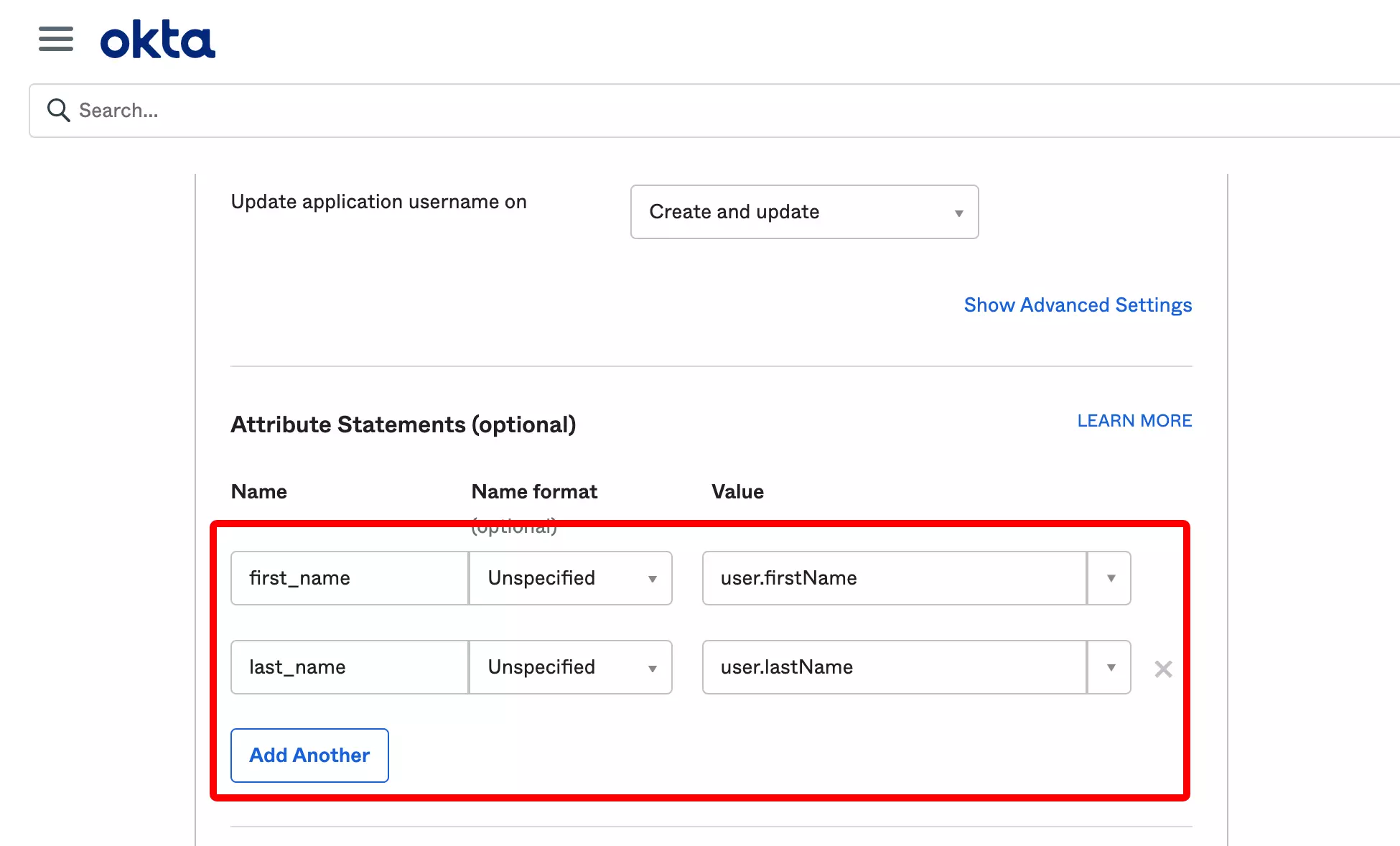Okta: Configura le impostazioni SAML