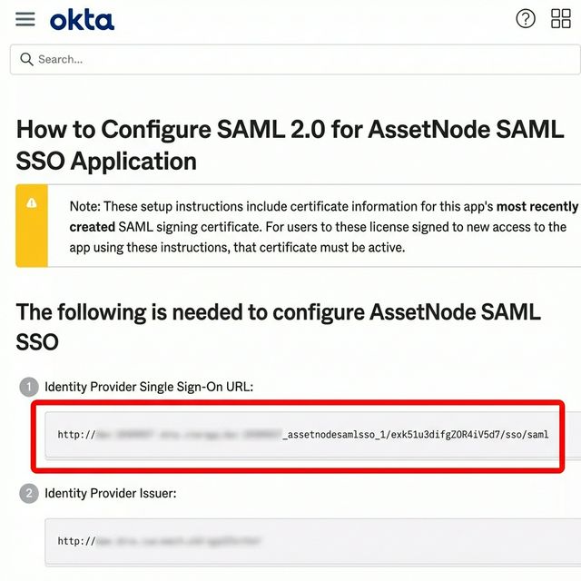 Okta: Inserisci i dati in AssetNode